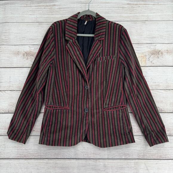 Free People Soft Striped Blazer Jacket Womens Large Red Blue Beige - Picture 1 of 13